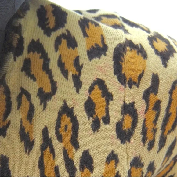 CACHE Zipper Sweater SMALL Leopard Animal Print Fox Fur Collar Knit Cardigan Top - Picture 8 of 15